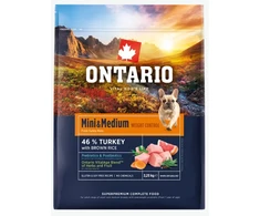 Ontario Mini &amp; Medium Weight Control kalakutiena &amp; Brown ryžiai 2,25kg