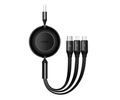 Baseus Bright Mirror 3 USB 3-in-1 kabelis skirtas micro USB USB-C Lightning 66W 2A 1,1m – Juodas
