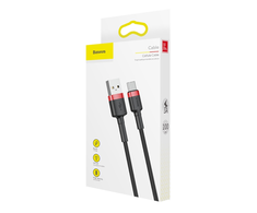 Kabelis Baseus USB2.0 A kištukas - USB C kištukas 1 m, QC3.0 su nailoniniu šarvu , raudonas/juodas
