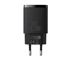 Baseus Kompaktiškas sieninis greitasis įkroviklis USB-C 20W, Juodos spalvos (CCXJ-B01)