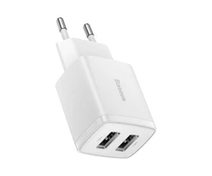 „Baseus“ kompaktiškas greitas įkroviklis, 2x USB, 10,5 W (baltas)