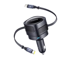 Baseus Enjoyment Max automobilinis įkroviklis with USB-C+Lightning cables 60W juodos spalvos