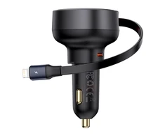 Automobilinis įkroviklis Baseus Enjoyment Pro su žaibo laidu + USB-C , 55 W (juodas)