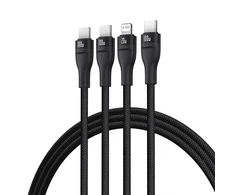 Baseus Flash Series 3 3in1 kabelis 100W USB-C - USB-C+USB-C+ Lightning 1.5m + 3 x 0.25 m - juodos spalvos