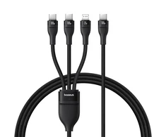 Baseus Flash Series 3 3in1 kabelis 100W USB-C - USB-C+USB-C+ Lightning 1.5m + 3 x 0.25 m - juodos spalvos