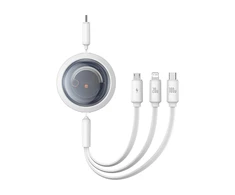 Greito įkrovimo laidas 3in1 Baseus Free2Draw USB-C prie USB-C/Lightning/Micro 100W, 1.1m (baltas)