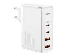Baseus GaN2 Pro greitas kelioninis įkroviklis 2x USB + 2x USB-C, 100W, EU (baltas)