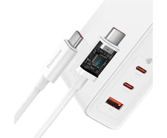Baseus GaN5 Pro sieninis įkroviklis 2xUSB-C + USB, 140 W (balta)