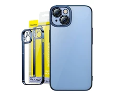 Baseus Glitter skaidrus dėklas ir grūdintas stiklas, skirtas iPhone 14 Plus (mėlynas)