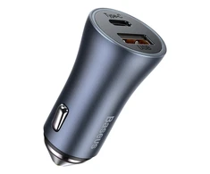 Baseus Automobilinis įkroviklis 40W 12-24V USB + USB-C QC4+ PD3.0 SCP FCP AFC, pilkas