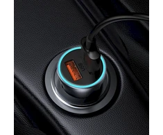 Baseus Automobilinis įkroviklis 40W 12-24V 2xUSB QC4.0 SCP FCP AFC su USB-C 1m laidu, pilkas