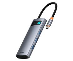 „Baseus Metal Gleam 7in1 HDMI 4K 60Hz USB-C“ šakotuvas / 3x USB 3.0 / USB-C PD / SD / Micro SD - pilkos spalvos