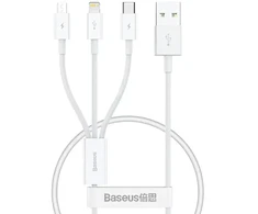 Baseus P10320105221-00 3-in-1 duomenų perdavimo ir įkrovimo kabelis | USB-A į USB-C, Lightning, Micro USB | 17,5 W | 0,5 m | baltas