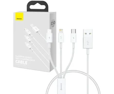 Baseus P10320105221-00 3-in-1 duomenų perdavimo ir įkrovimo kabelis | USB-A į USB-C, Lightning, Micro USB | 17,5 W | 0,5 m | baltas