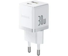 Baseus Delninė kelioninė įkrovimo stotelė | 30W | PD, QC | USB-C, USB-A | balta