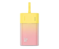 Baseus Popsicle 5200mAh 20W Powerbank with Built-in Lightning kabelis (+ Baltas Baseus Simple USB-C - USB-C 60W/20V/3A/30cm kabelis) - geltona-rožinė