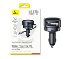 Baseus PrimeTrip VR1 60W USB-A USB-C ze zwijanym kablem USB-C - juoda