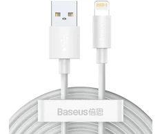 Baseus Simple Wisdom duomenų perdavimo ir įkrovimo kabelis | USB-A į Lightning | 12W | 1,5 m | baltas | 2 vnt.