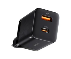 Baseus Super Si Pro įkroviklis USB + USB-C 30W - Juodas