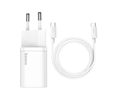 Baseus Super Si greitas įkroviklis 1C 25W su USB-C į USB-C kabeliu 1m - Baltas