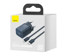 Baseus Super Si 1C 20W greitas sieninis įkroviklis su 1m USB-C - Lightning kabeliu - Mėlynas
