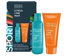 Baylis &amp; Harding Vyrams Kūno priežiūros rinkinys (Citrus, Lime &amp; Mint) – Dovanų rinkinys kūno ir veido priežiūrai (2 vnt.)
