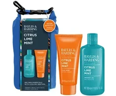 Baylis &amp; Harding Men kūno priežiūros rinkinys su sausų daiktų maišeliu (Citrus, Lime &amp; Mint) – kūno priežiūros dovanų rinkinys (3 vnt.)