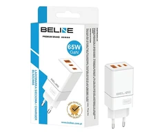 Beline Laidinis įkroviklis 2x USB-C + 1x USB 65W baltos spalvos (only head) PD 3.0 + QC 3.0 BLN3CW65 GaN
