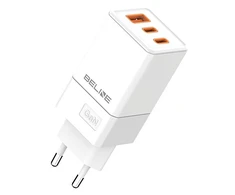Beline Laidinis įkroviklis 2x USB-C + 1x USB 65W baltos spalvos (only head) PD 3.0 + QC 3.0 BLN3CW65 GaN
