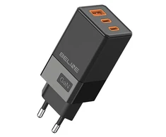 Beline Laidinis įkroviklis 2x USB-C + 1x USB 65W juodos spalvos (only head) PD 3.0 + QC 3.0 BLN3CB65 GaN