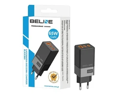 Beline Laidinis įkroviklis 2x USB-C + 1x USB 65W juodos spalvos (only head) PD 3.0 + QC 3.0 BLN3CB65 GaN