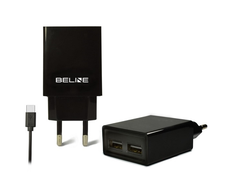 Beline Laidinis įkroviklis 2xUSB + USB-C 2A juodos spalvos