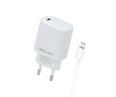 Beline Laidinis įkroviklis 1x USB-C 20W + kabelis lightning baltos spalvos PD3.0 BLNCW20L