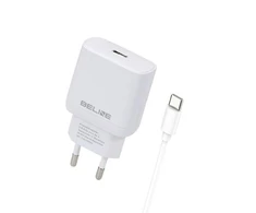 Beline Laidinis įkroviklis 1x USB-C 25W + kabelis USB-C baltos spalvos PD 3.0 BLNCW25C GaN