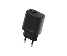 Beline Laidinis įkroviklis 1x USB-C + 1x USB 30W juodos spalvos (only head) PD 3.0 + QC 3.0 BLN2CB30 GaN