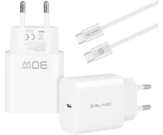 Blavec Wall charger BC-14 GaN4 – Type C – PD QC 30W 3A with Type C to Type C cable (TCBC14G4-CW303A+CC) baltas