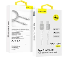 Blavec Kabelis Raptor pintas – Type C į Type C – PD 60W 3A 1 m Apple CarPlay/Android Auto (CRA-CC3WS10) baltos spalvos-sidabrinis