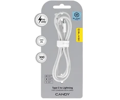 Blavec kabelis Candy braided – Type C į Lightning – PD 20W 2,4A 3 metrai (CCA-CL24W30) baltos spalvos