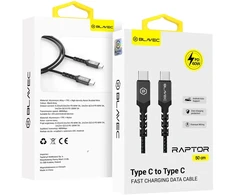 Blavec Kabelis Raptor pintas – Typ C į Typ C – PD 60W 3A 0,5 m Apple CarPlay/Android Auto (CRA-CC3BG05) juodos ir pilkos spalvos