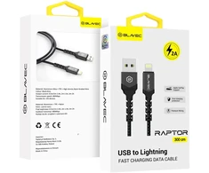 Blavec kabelis Raptor braided – USB į Lightning – 2A 3 metras (CRA-UL2BG30) juodos spalvos-pilkos spalvos