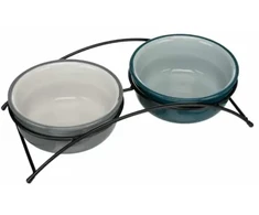 Bļoda dzīvniekiem, keramika - Trixie Bowl set, ceramic/metal, 2 × 0.25l / 13 cm/ 27×8 ×13cm