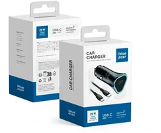BlueStar Automobilinis įkroviklis Blue Star USB C QC3.0 PD AFC 3A 20W + laidas USB C į USB C juodas