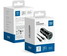 BlueStar Automobilinis įkroviklis Blue Star USB C + USB A QC3.0 PD AFC PPS 3A 25W + laidas USB C į USB C juodas