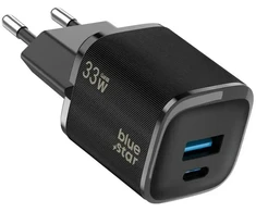 BlueStar Phone charger Blue Star Nano GaN USB C + USB A QC4.0 PD 3A 33W VT-332 juodas