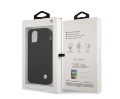 Apple iPhone 12 / 12 Pro BMW dėklas odinis Deboss (BMHCP12MRCDPK) juodos spalvos
