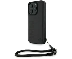BMW Leather Signature and Strap Apple iPhone 16 Pro dėklas telefonui juodos spalvos