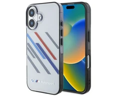 BMW Motosport IML Random Stripes Apple iPhone 16 Plus Case - dėklas telefonui pilkos spalvos