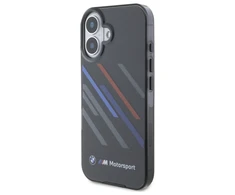 BMW Motosport IML Random Stripes Apple iPhone 16 Plus Case - dėklas telefonui juodos spalvos