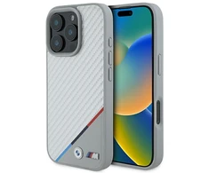 BMW M Carbon Tricolor Line MagSafe Case Apple iPhone 16 Pro - dėklas telefonui pilkos spalvos