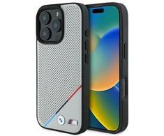 BMW M Perforated Tricolor Line MagSafe Case Apple iPhone 16 Pro - dėklas telefonui pilkos spalvos
